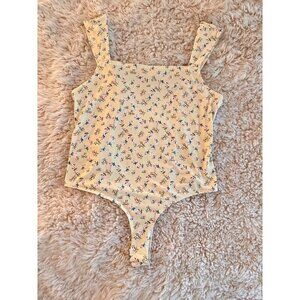 BCBG Yellow Floral Bodysuit Size L